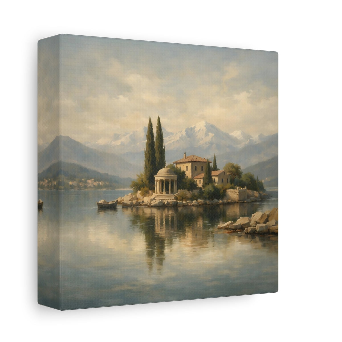 Side Mockup 1. Nature Island Villa Muted Landscape shown as stretched canvas wall art