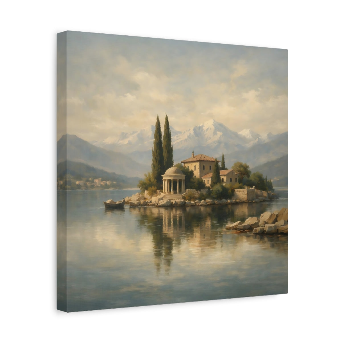Side Mockup 7. Nature Island Villa Muted Landscape shown as stretched canvas wall art