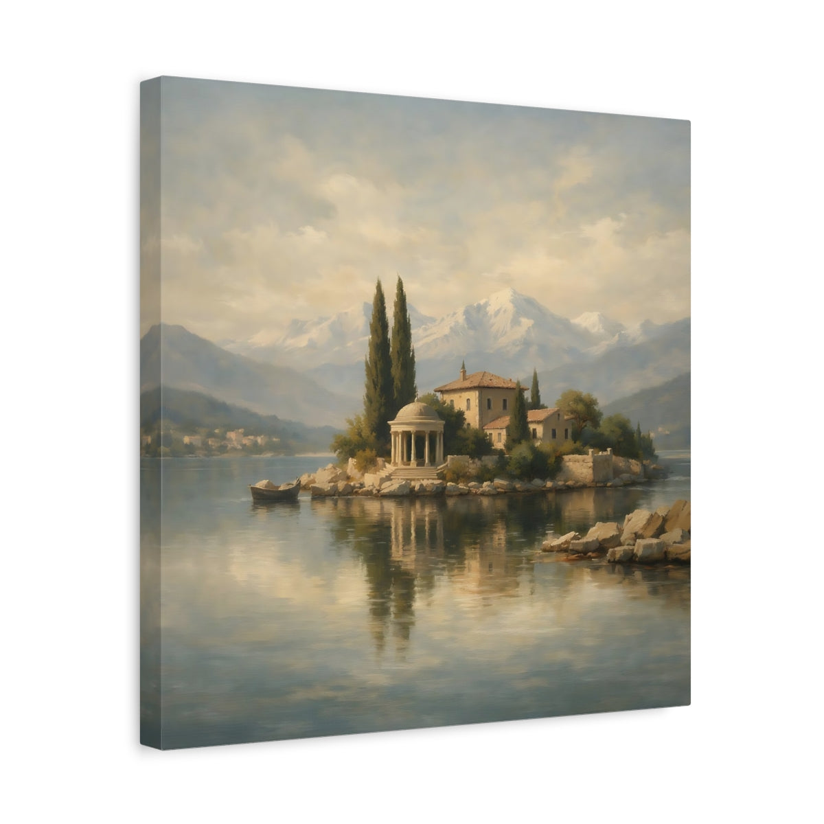 Side Mockup 6. Nature Island Villa Muted Landscape shown as stretched canvas wall art