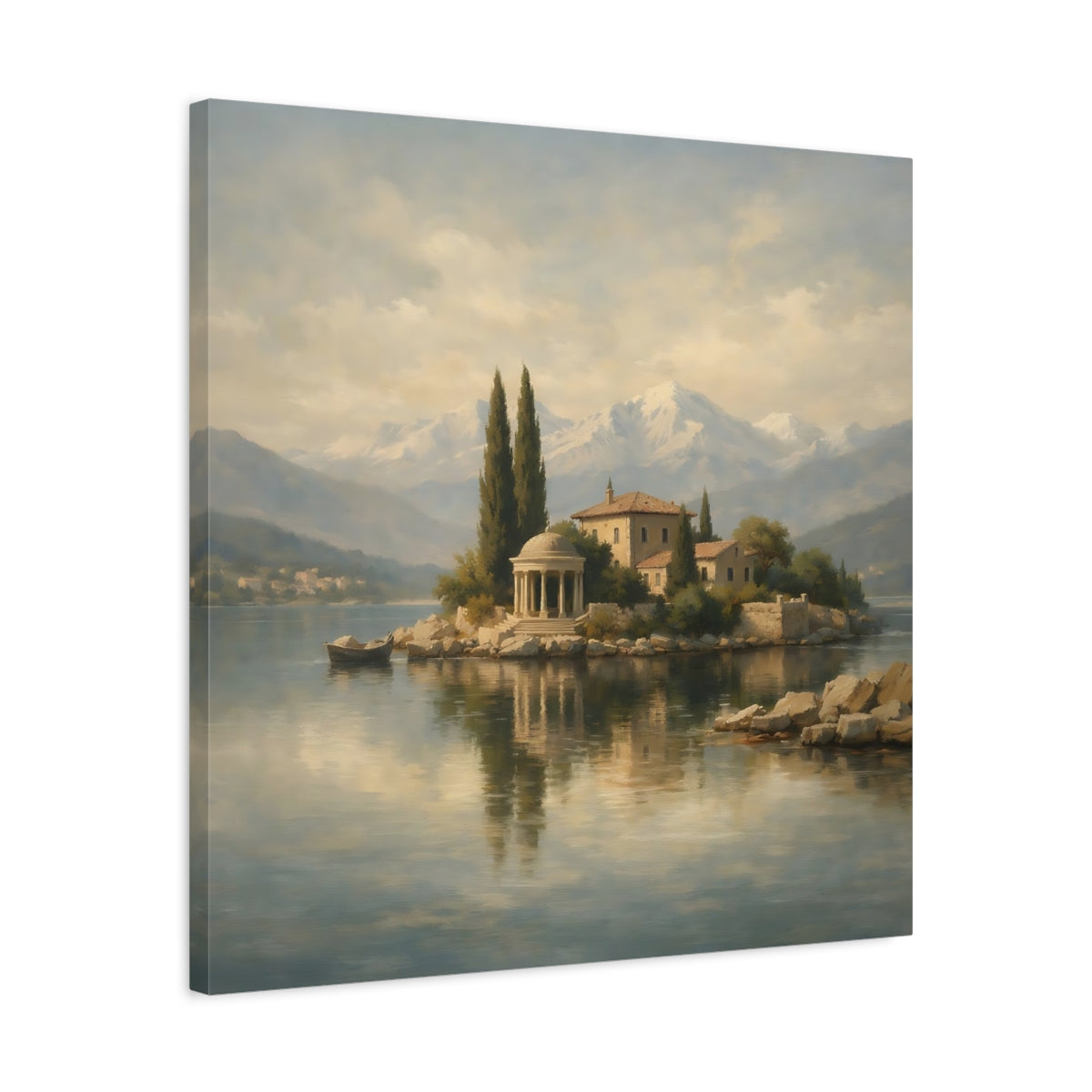 Side Mockup 4. Nature Island Villa Muted Landscape shown as stretched canvas wall art