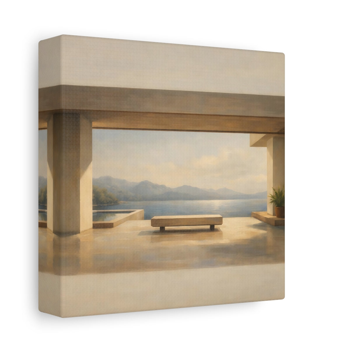 Side Mockup 1. Nature Lake View Lake Mountain View shown as stretched canvas wall art