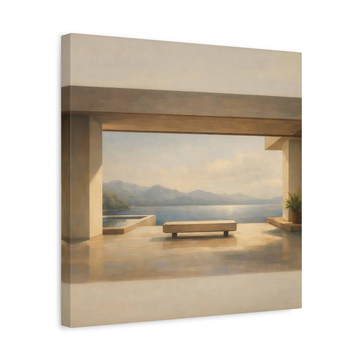 Side Mockup 6. Nature Lake View Lake Mountain View shown as stretched canvas wall art
