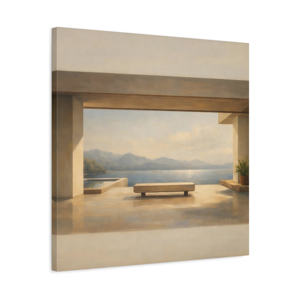 Side Mockup 4. Nature Lake View Lake Mountain View shown as stretched canvas wall art