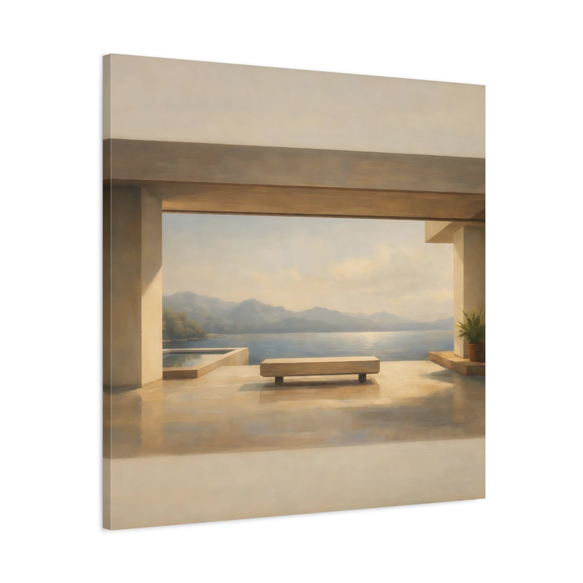 Side Mockup 3. Nature Lake View Lake Mountain View shown as stretched canvas wall art