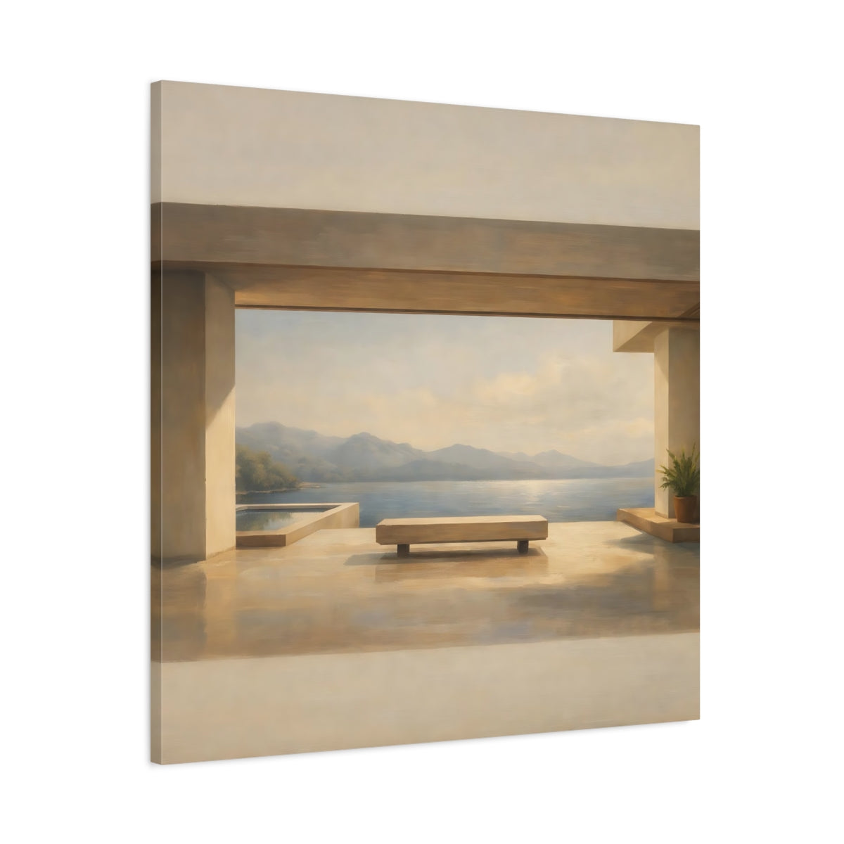 Side Mockup 2. Nature Lake View Lake Mountain View shown as stretched canvas wall art