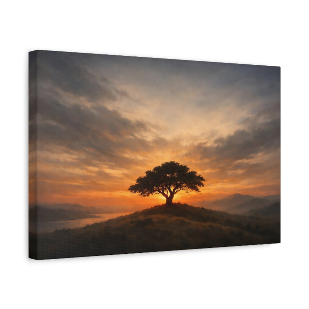 Vintage Dramatic Sky Solitary Tree Nature - Canvas Wall Art Print