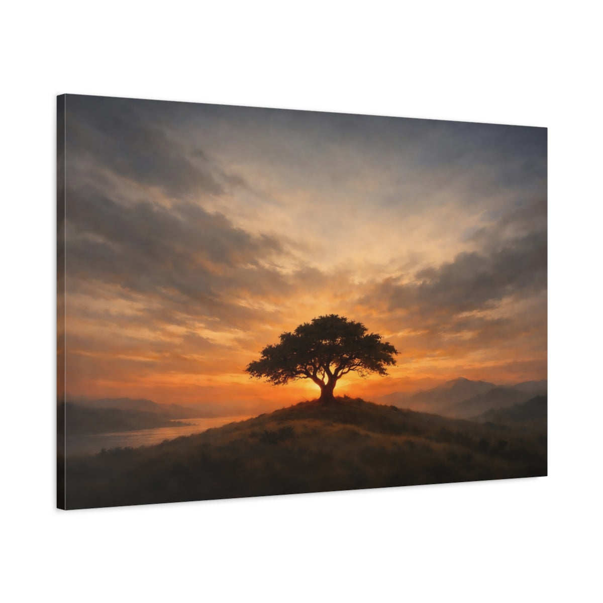 Vintage Dramatic Sky Solitary Tree Nature - Canvas Wall Art Print