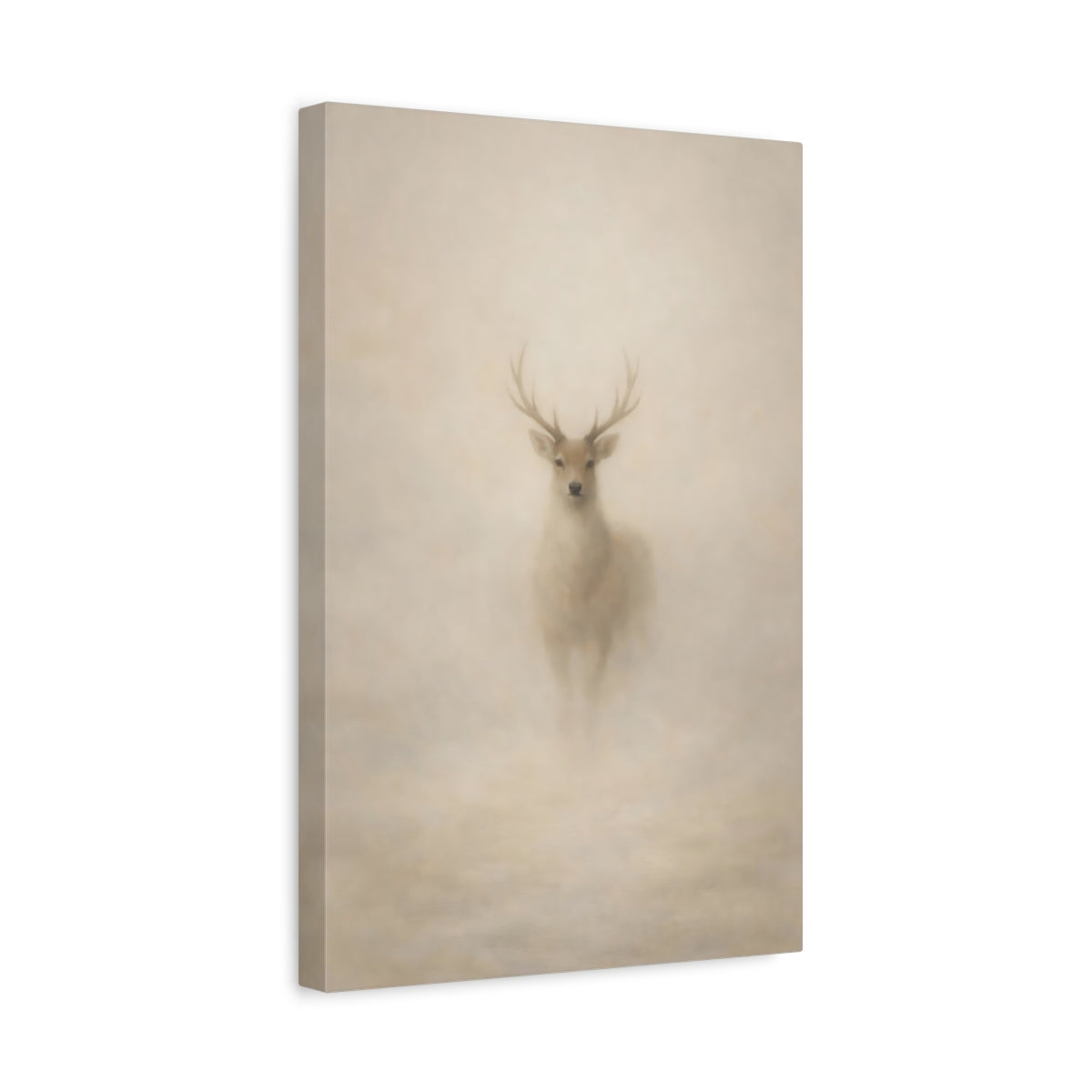 Side Mockup 4. Animals Deer Misty Deer shown as stretched canvas wall art