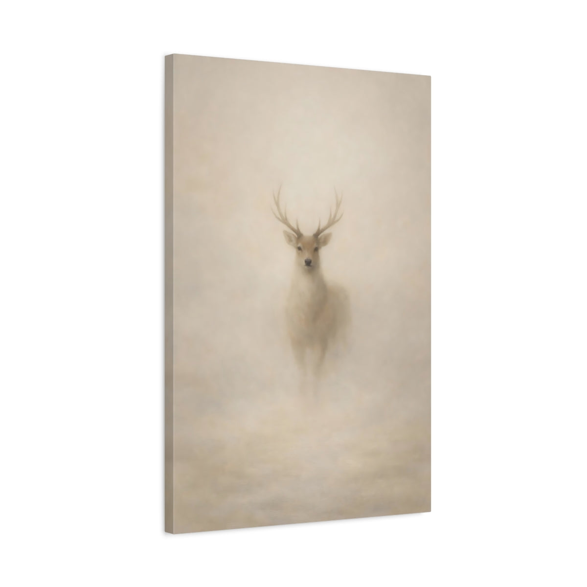Side Mockup 2. Animals Deer Misty Deer shown as stretched canvas wall art