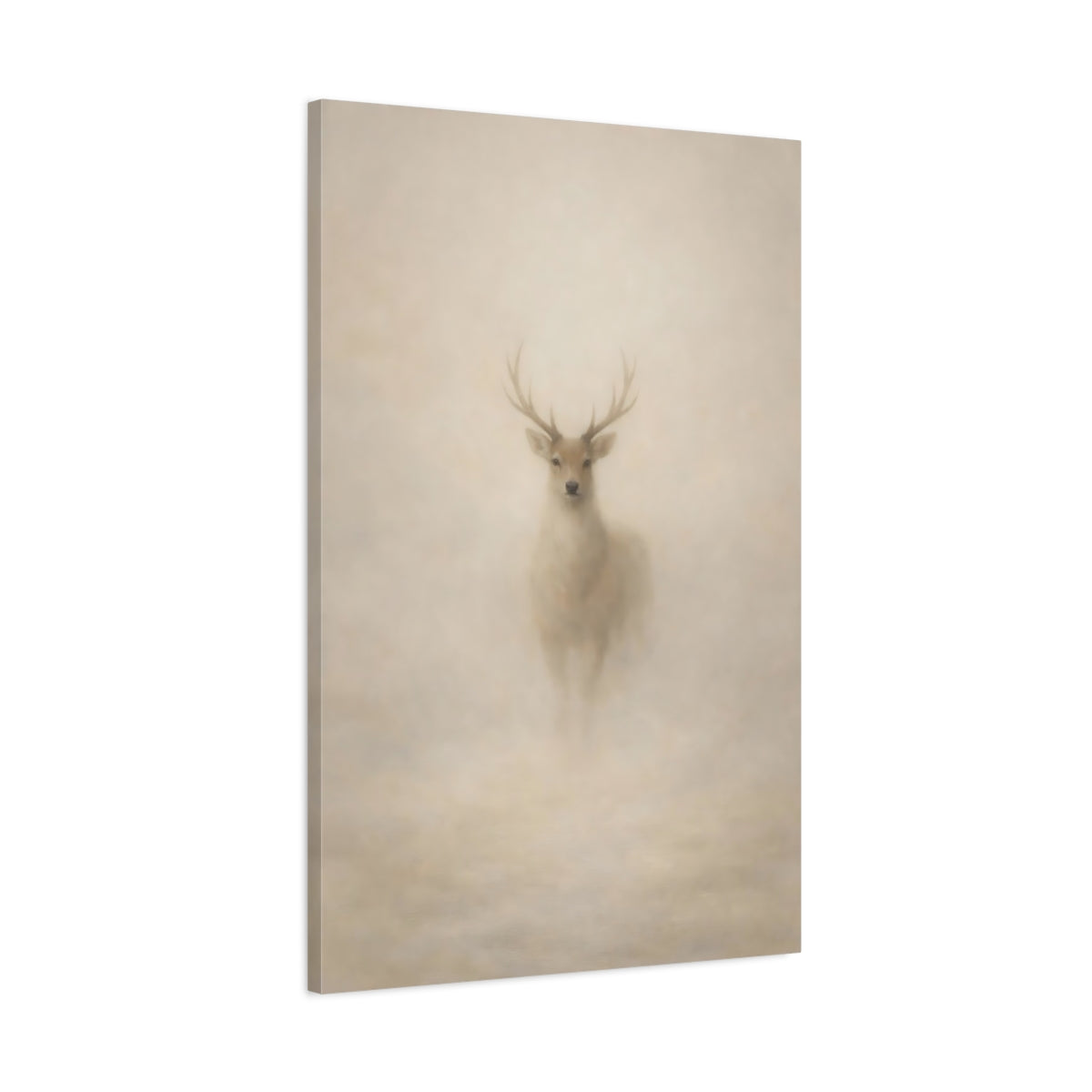 Side Mockup 1. Animals Deer Misty Deer shown as stretched canvas wall art