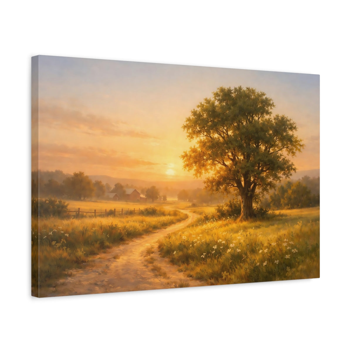 Golden Glow Countryside Path Oak Tree Nature - Canvas Wall Art Print