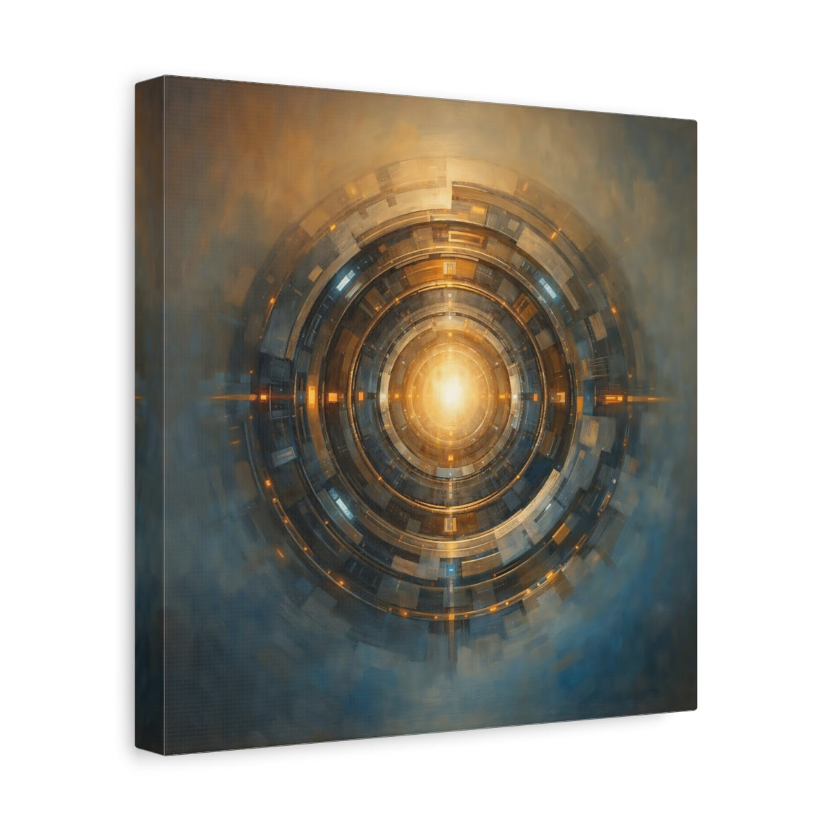 Side Mockup 8. Science Fiction Cosmic Portal Gold And Blue shown as stretched canvas wall art