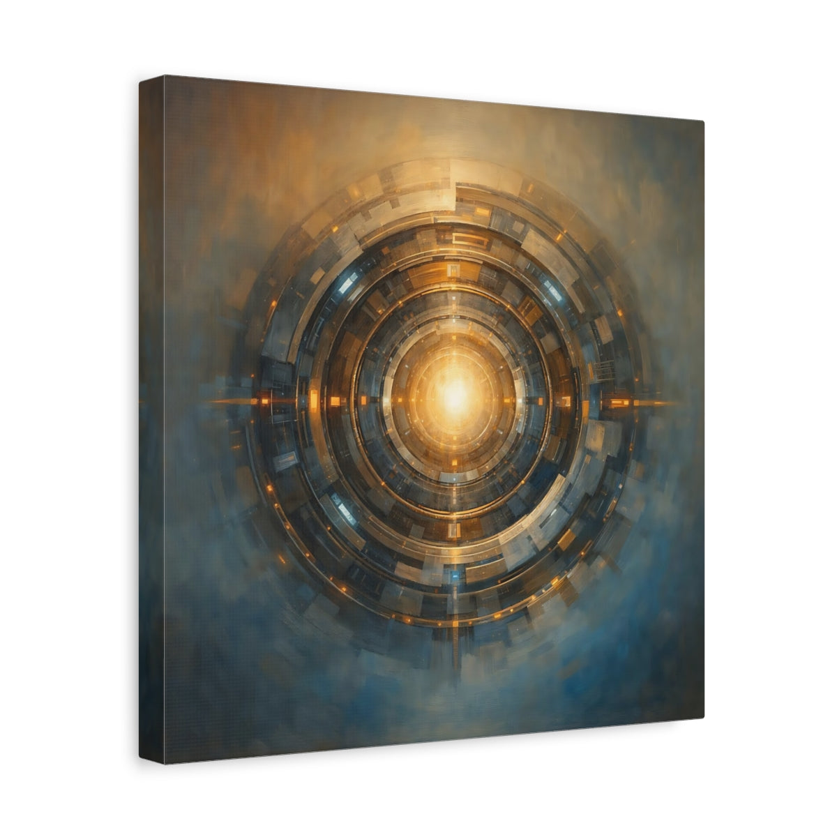 Side Mockup 7. Science Fiction Cosmic Portal Gold And Blue shown as stretched canvas wall art
