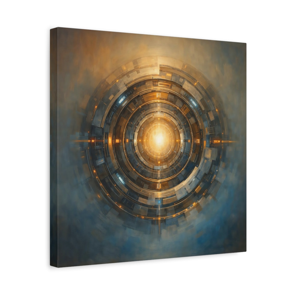 Side Mockup 6. Science Fiction Cosmic Portal Gold And Blue shown as stretched canvas wall art
