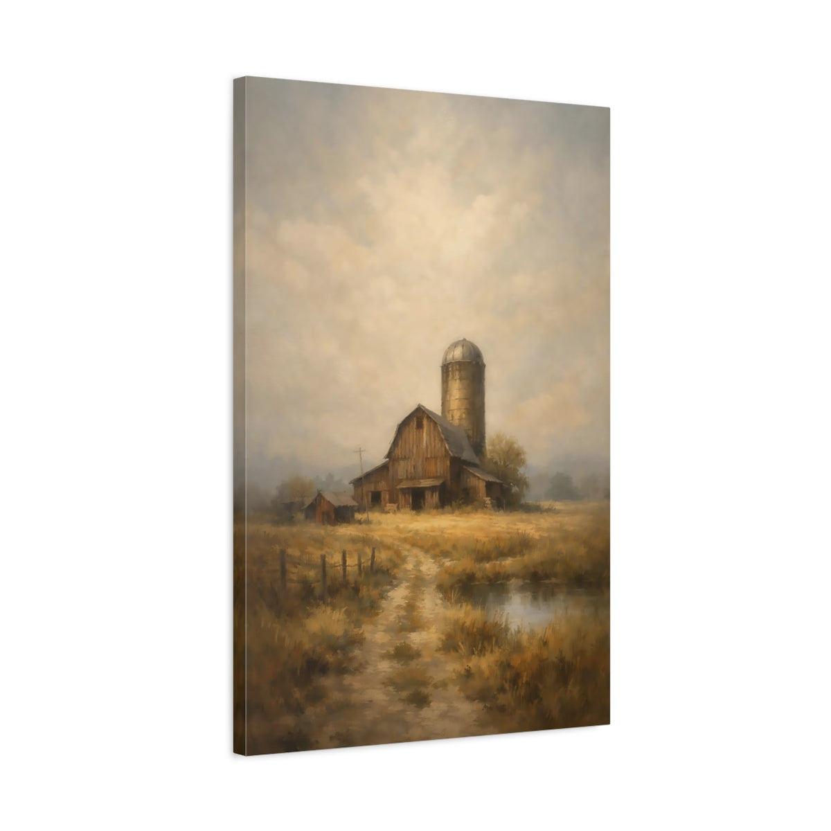 Side Mockup 2. Nature Barn Brown Gold Landscape shown as stretched canvas wall art