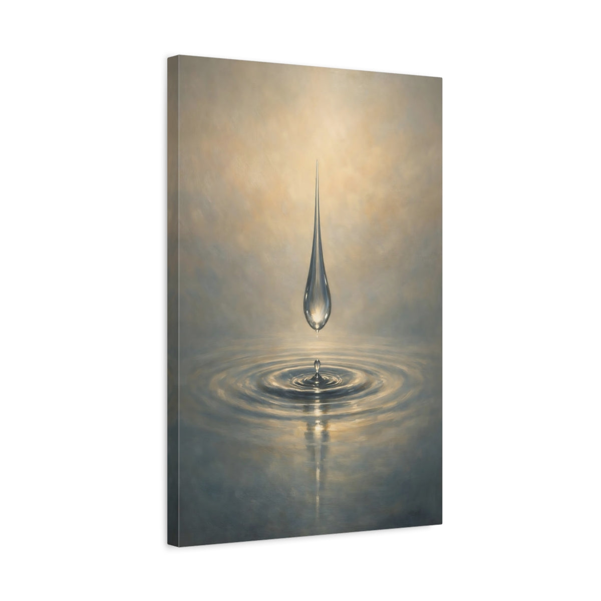 Side Mockup 3. Nature Water Drop Blue And Gold shown as stretched canvas wall art