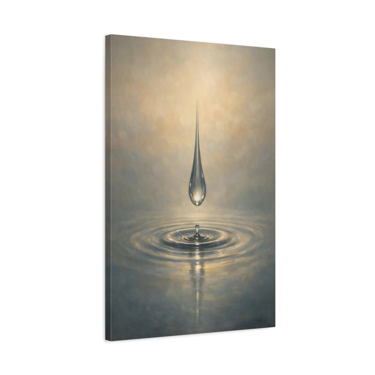Side Mockup 2. Nature Water Drop Blue And Gold shown as stretched canvas wall art