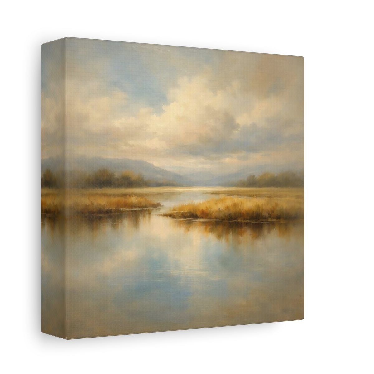 Side Mockup 1. Nature Marsh Landscape Misty Marsh shown as stretched canvas wall art
