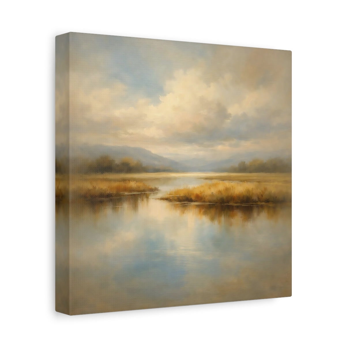 Side Mockup 9. Nature Marsh Landscape Misty Marsh shown as stretched canvas wall art
