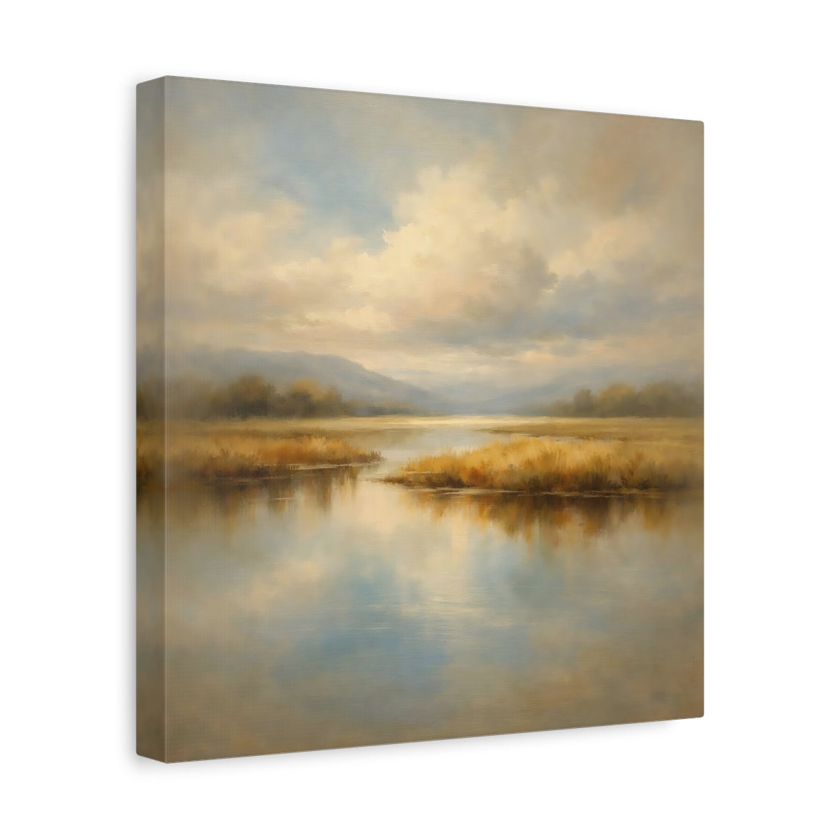 Side Mockup 8. Nature Marsh Landscape Misty Marsh shown as stretched canvas wall art