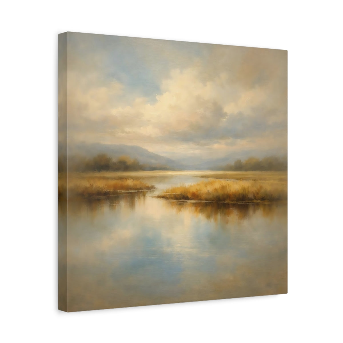 Side Mockup 6. Nature Marsh Landscape Misty Marsh shown as stretched canvas wall art