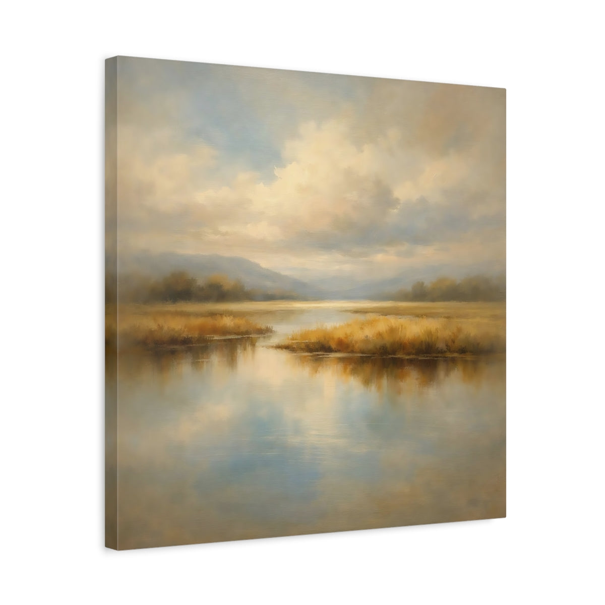 Side Mockup 5. Nature Marsh Landscape Misty Marsh shown as stretched canvas wall art