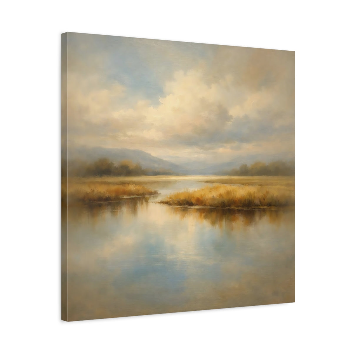 Side Mockup 4. Nature Marsh Landscape Misty Marsh shown as stretched canvas wall art