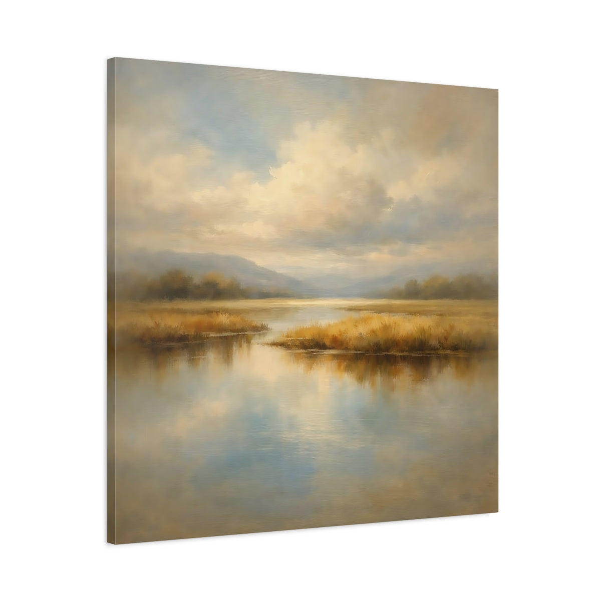 Side Mockup 2. Nature Marsh Landscape Misty Marsh shown as stretched canvas wall art