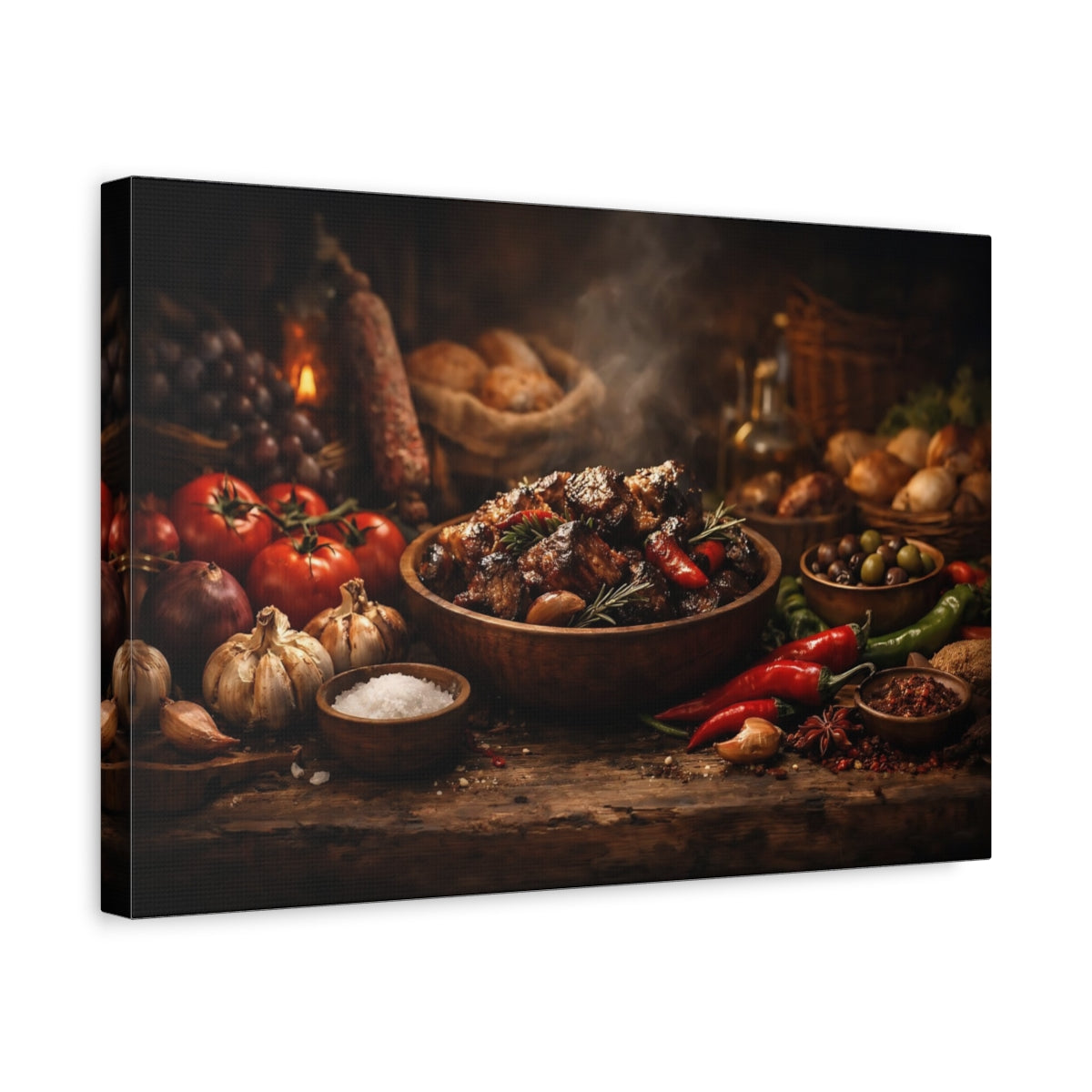 Dark Dramatic Food Market Cooked Meat Vintage - Canvas Wall Art Print