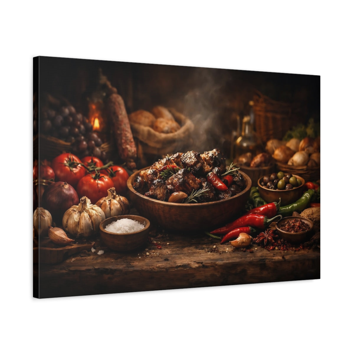 Dark Dramatic Food Market Cooked Meat Vintage - Canvas Wall Art Print