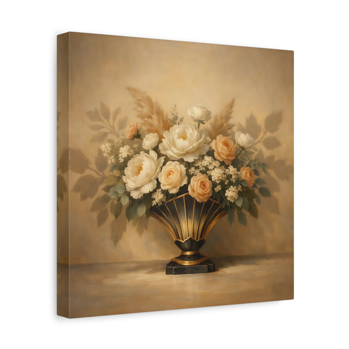 Side Mockup 8. Floral Floral Arrangement Cream Floral shown as stretched canvas wall art