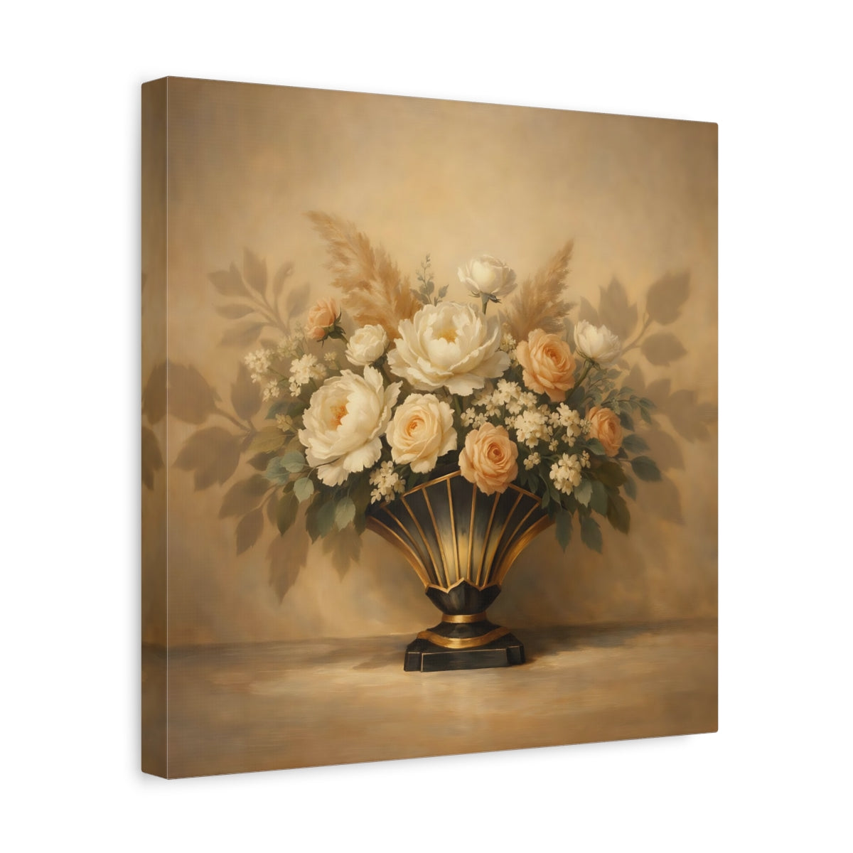 Side Mockup 7. Floral Floral Arrangement Cream Floral shown as stretched canvas wall art
