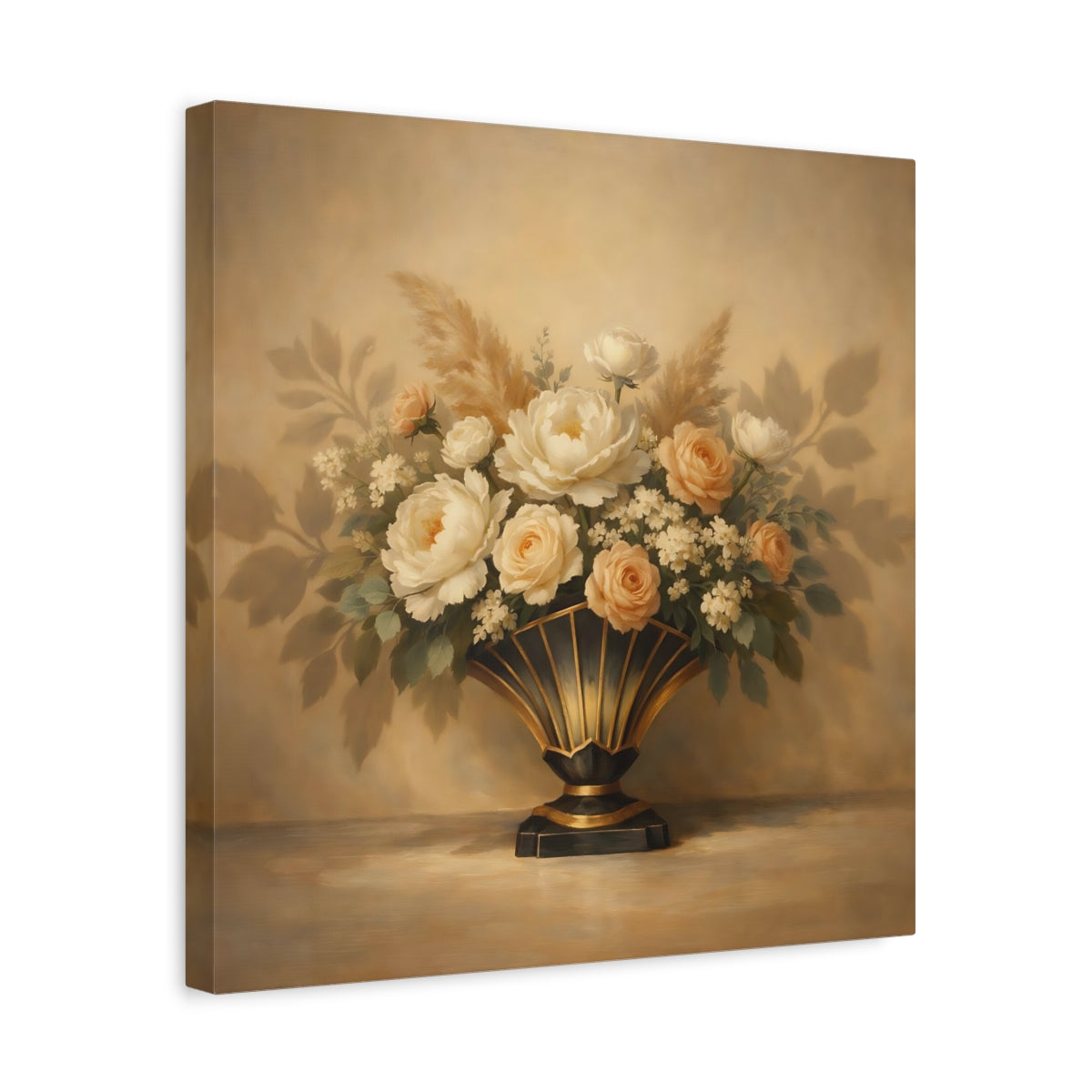 Side Mockup 6. Floral Floral Arrangement Cream Floral shown as stretched canvas wall art