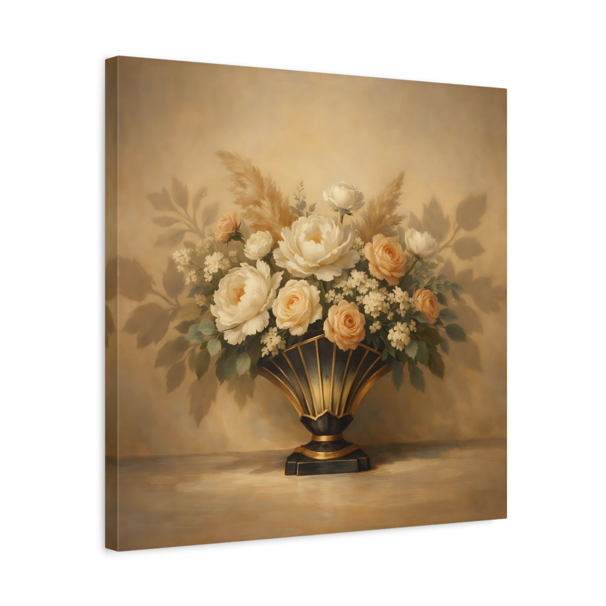 Side Mockup 5. Floral Floral Arrangement Cream Floral shown as stretched canvas wall art