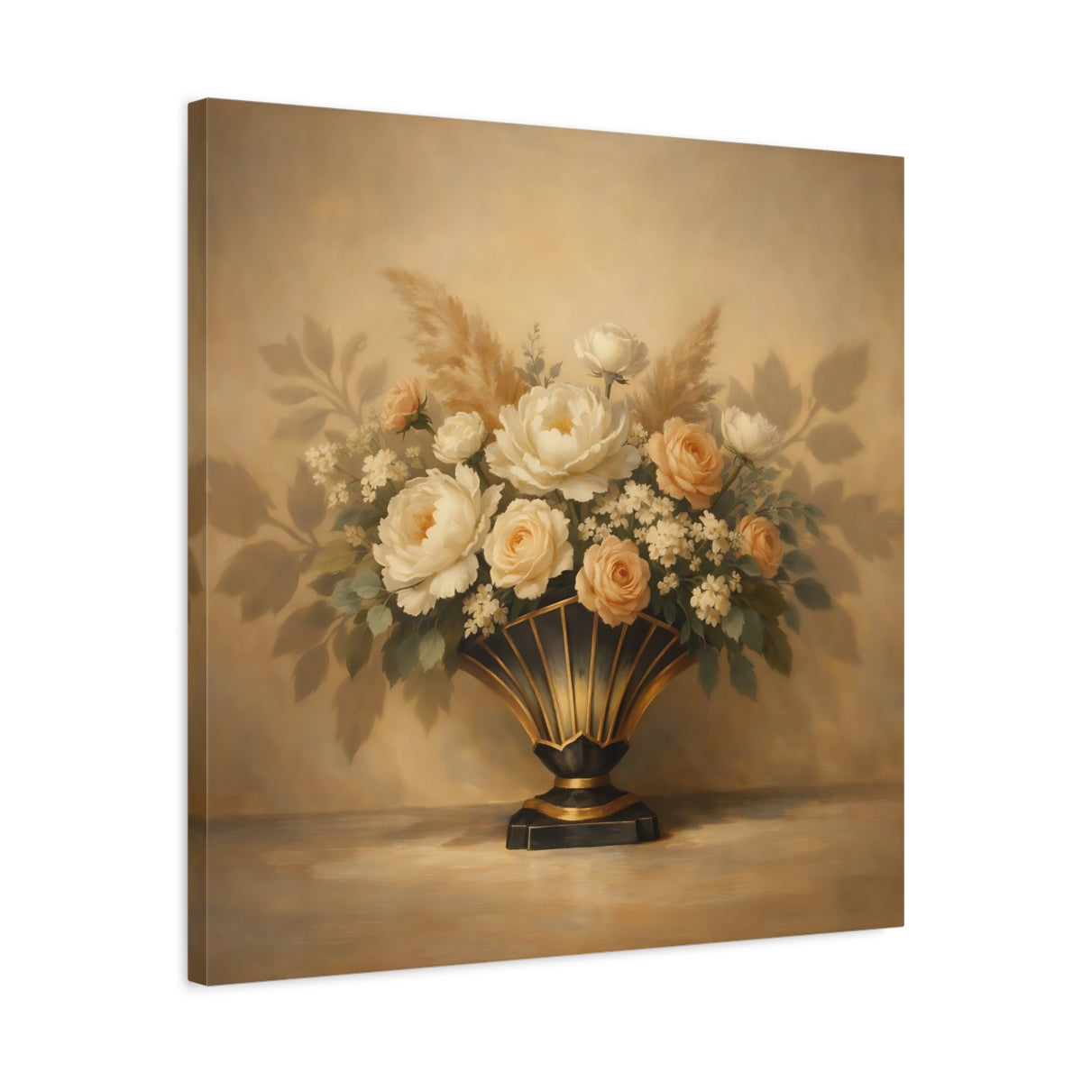 Side Mockup 4. Floral Floral Arrangement Cream Floral shown as stretched canvas wall art