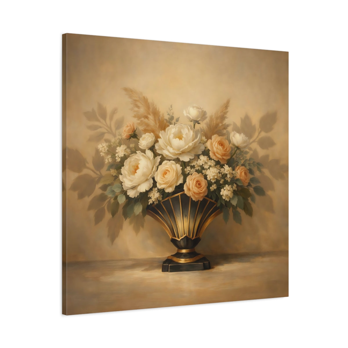 Side Mockup 2. Floral Floral Arrangement Cream Floral shown as stretched canvas wall art
