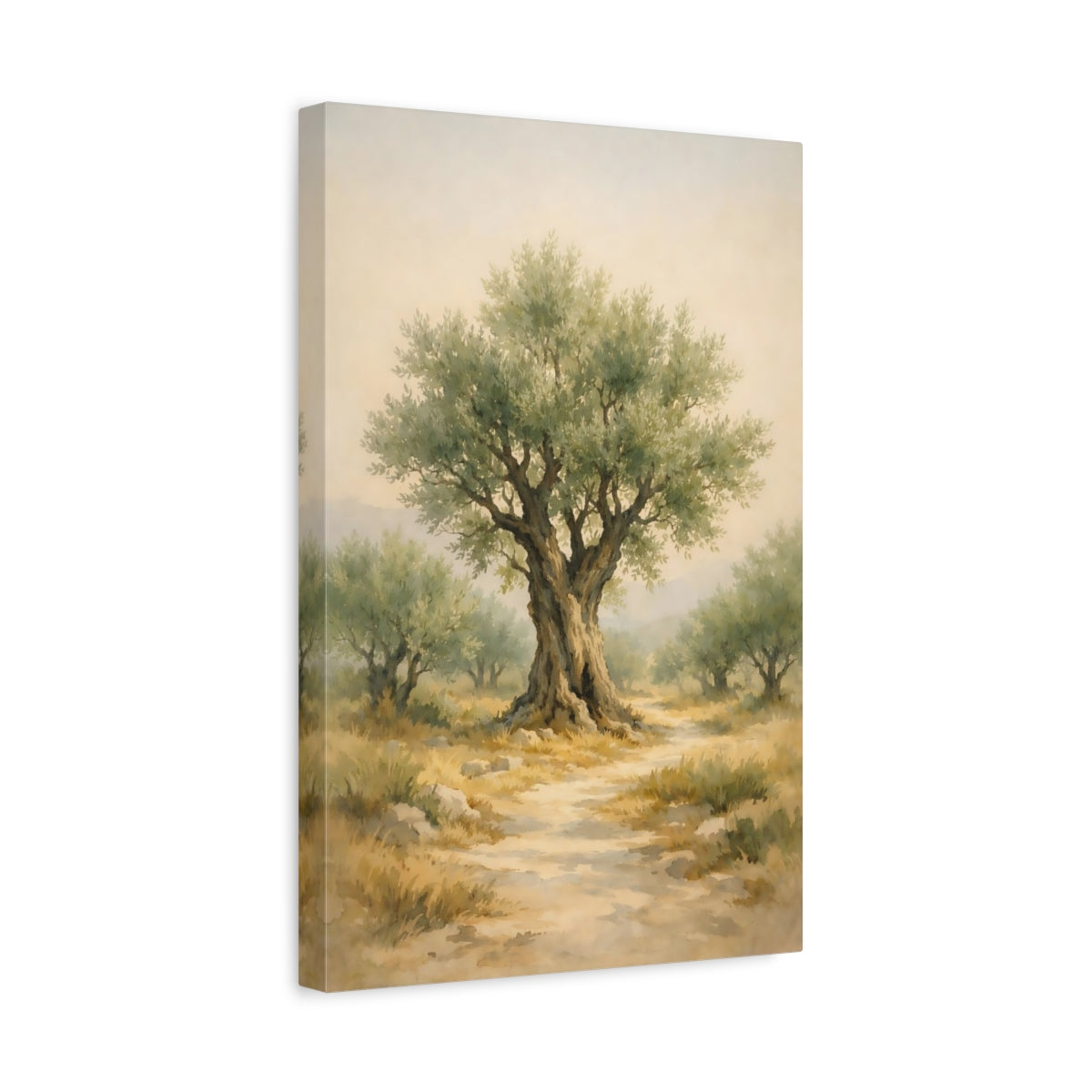 Side Mockup 4. Nature Olive Tree Green Olive Tree shown as stretched canvas wall art