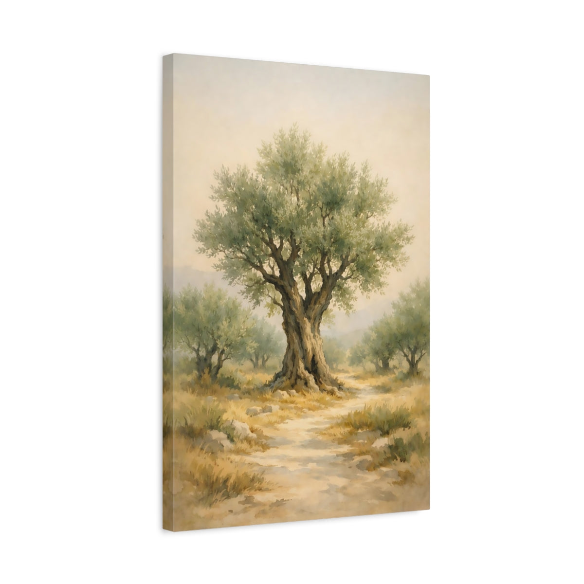 Side Mockup 3. Nature Olive Tree Green Olive Tree shown as stretched canvas wall art