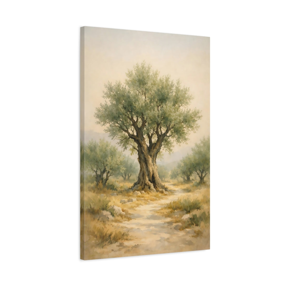 Side Mockup 2. Nature Olive Tree Green Olive Tree shown as stretched canvas wall art