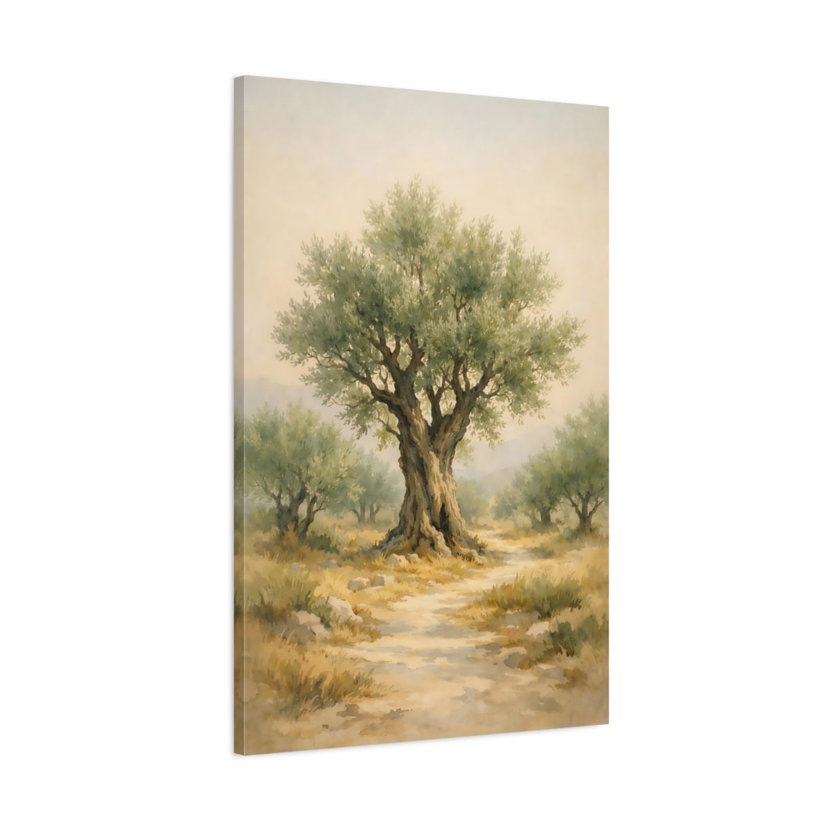 Side Mockup 1. Nature Olive Tree Green Olive Tree shown as stretched canvas wall art