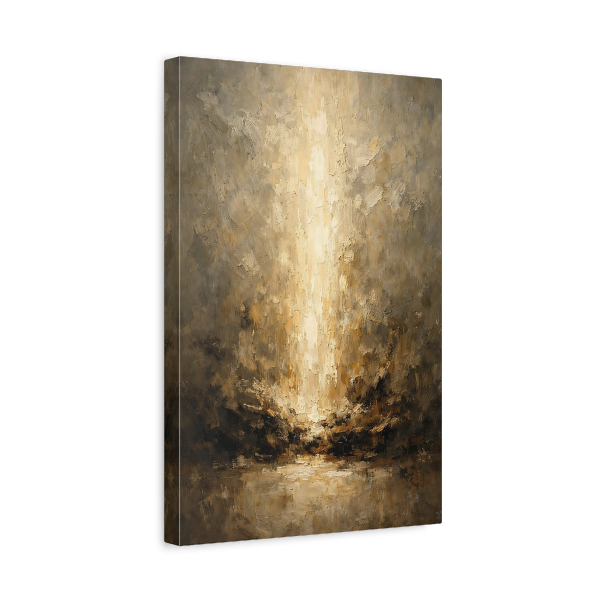 Side Mockup 4. Abstract Golden Light Brown And Gold shown as stretched canvas wall art