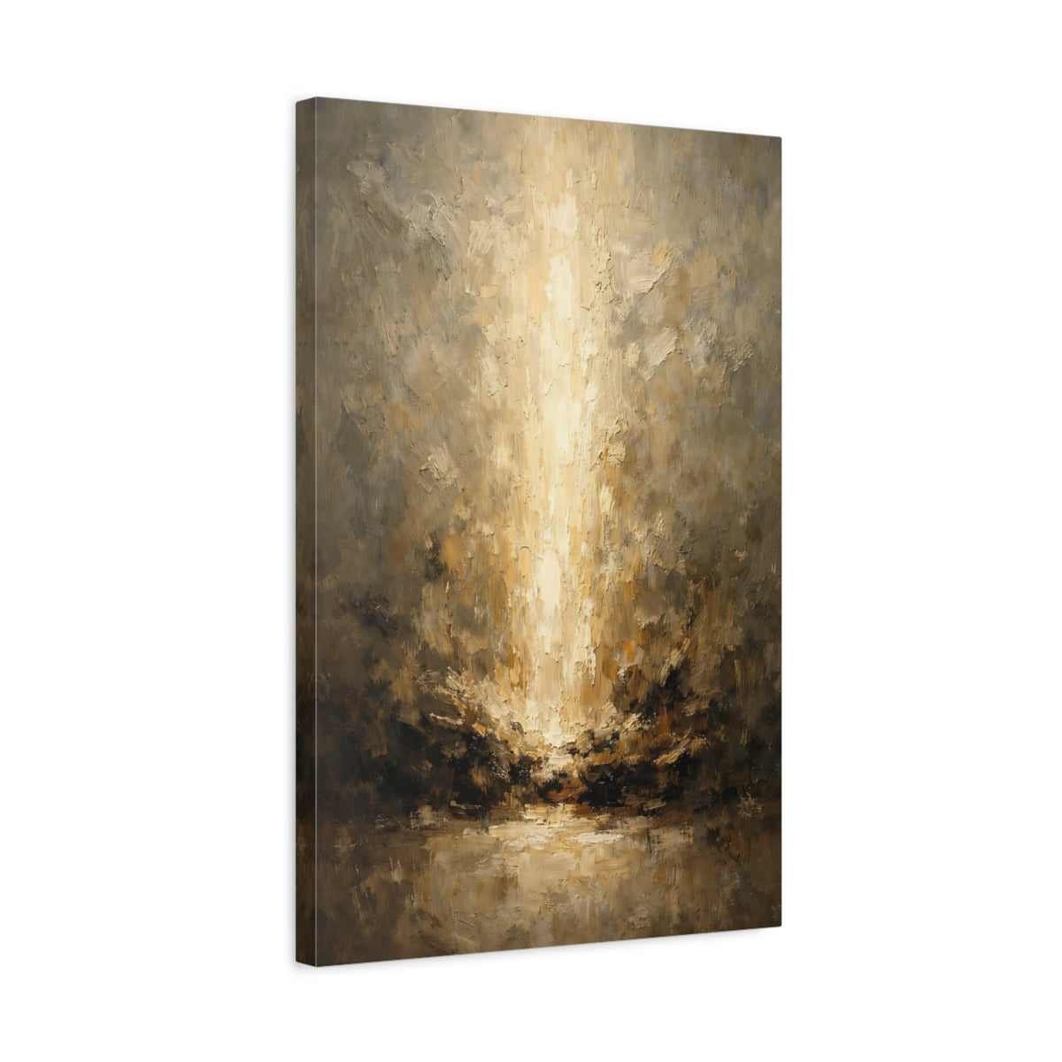 Side Mockup 3. Abstract Golden Light Brown And Gold shown as stretched canvas wall art