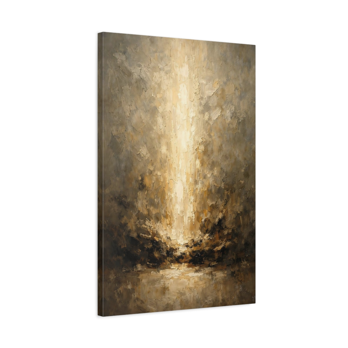Side Mockup 2. Abstract Golden Light Brown And Gold shown as stretched canvas wall art