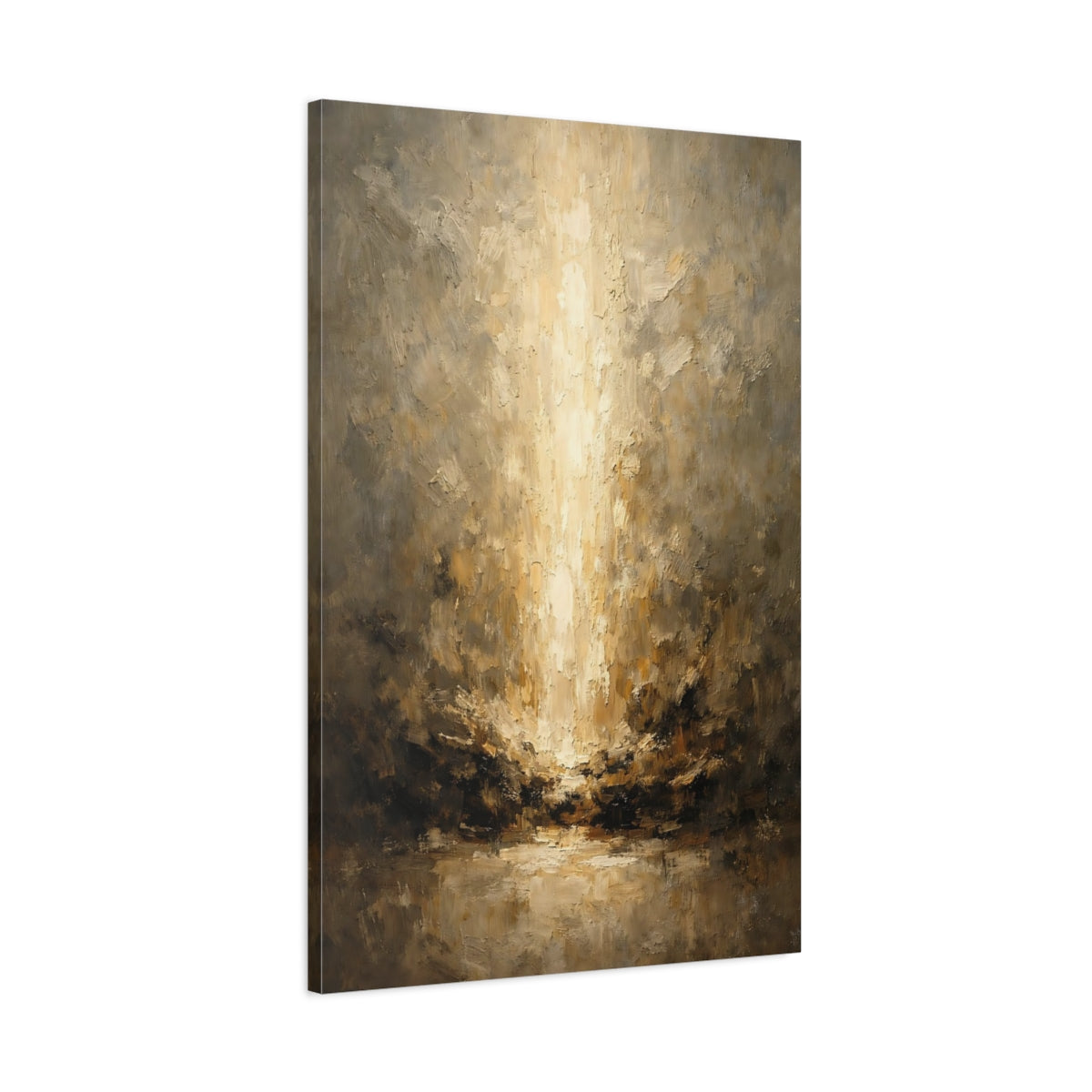 Side Mockup 1. Abstract Golden Light Brown And Gold shown as stretched canvas wall art