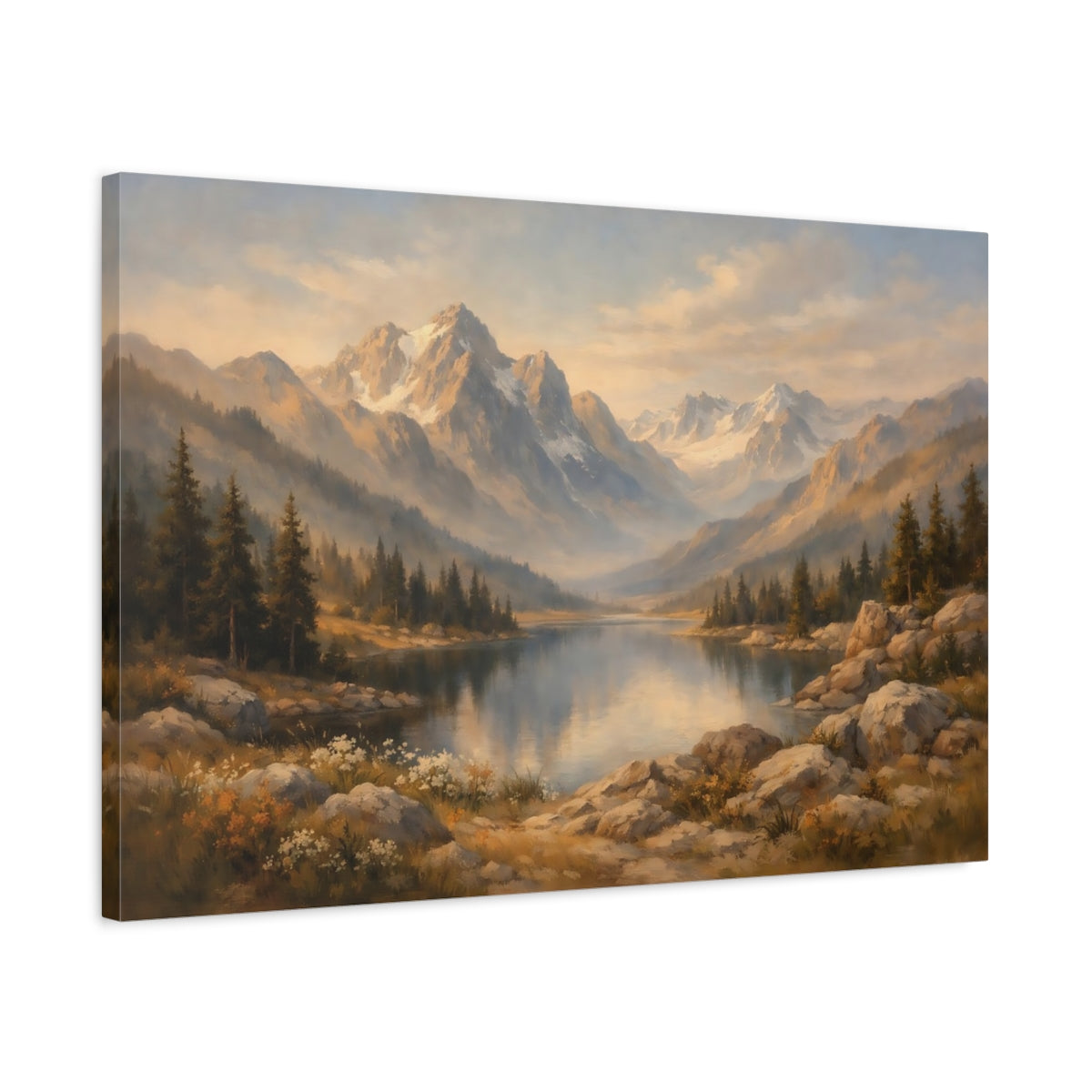 Side Mockup 2. Nature Mountain Lake Mountain Lake Landscape shown as stretched canvas wall art