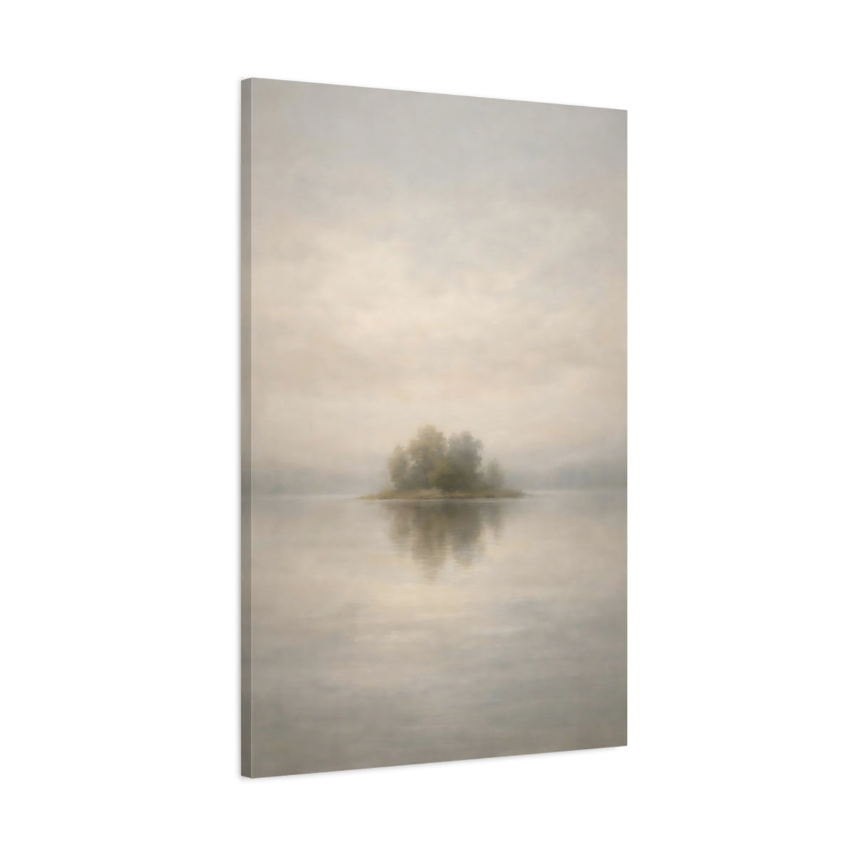 Side Mockup 1. Neutral Fog Line Horizon Thin shown as stretched canvas wall art