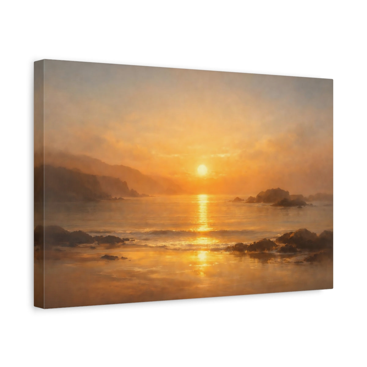 Golden Glow Coastal Panorama Ocean Sunset Nature - Canvas Wall Art Print