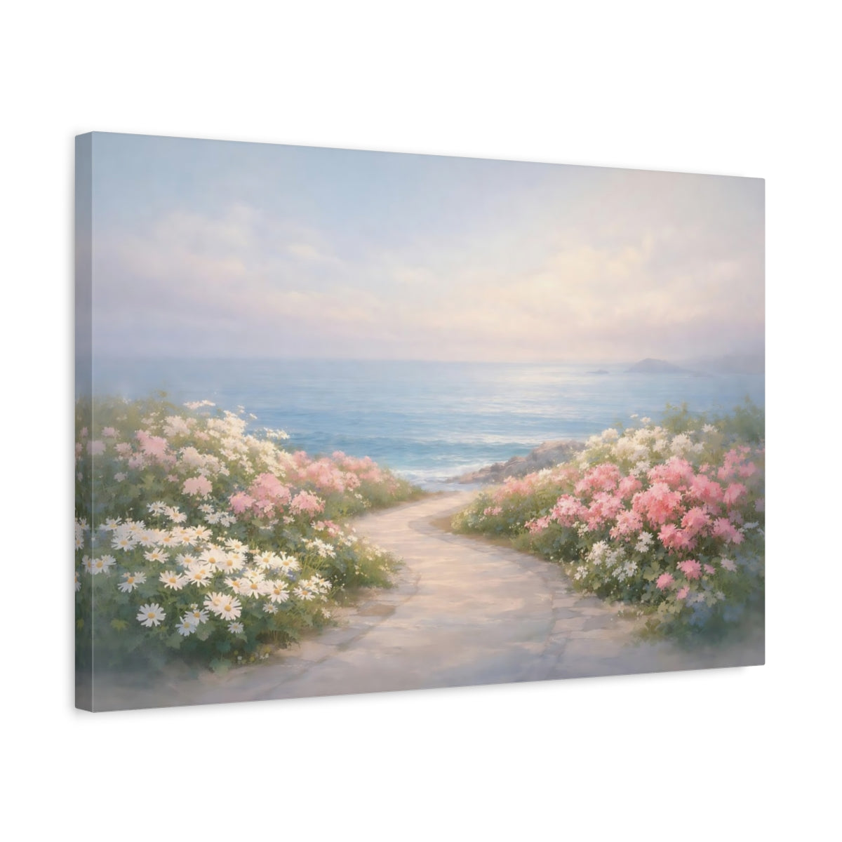 Seascape Flower Street Flowering Pathway Nature - Canvas Wall Art Print