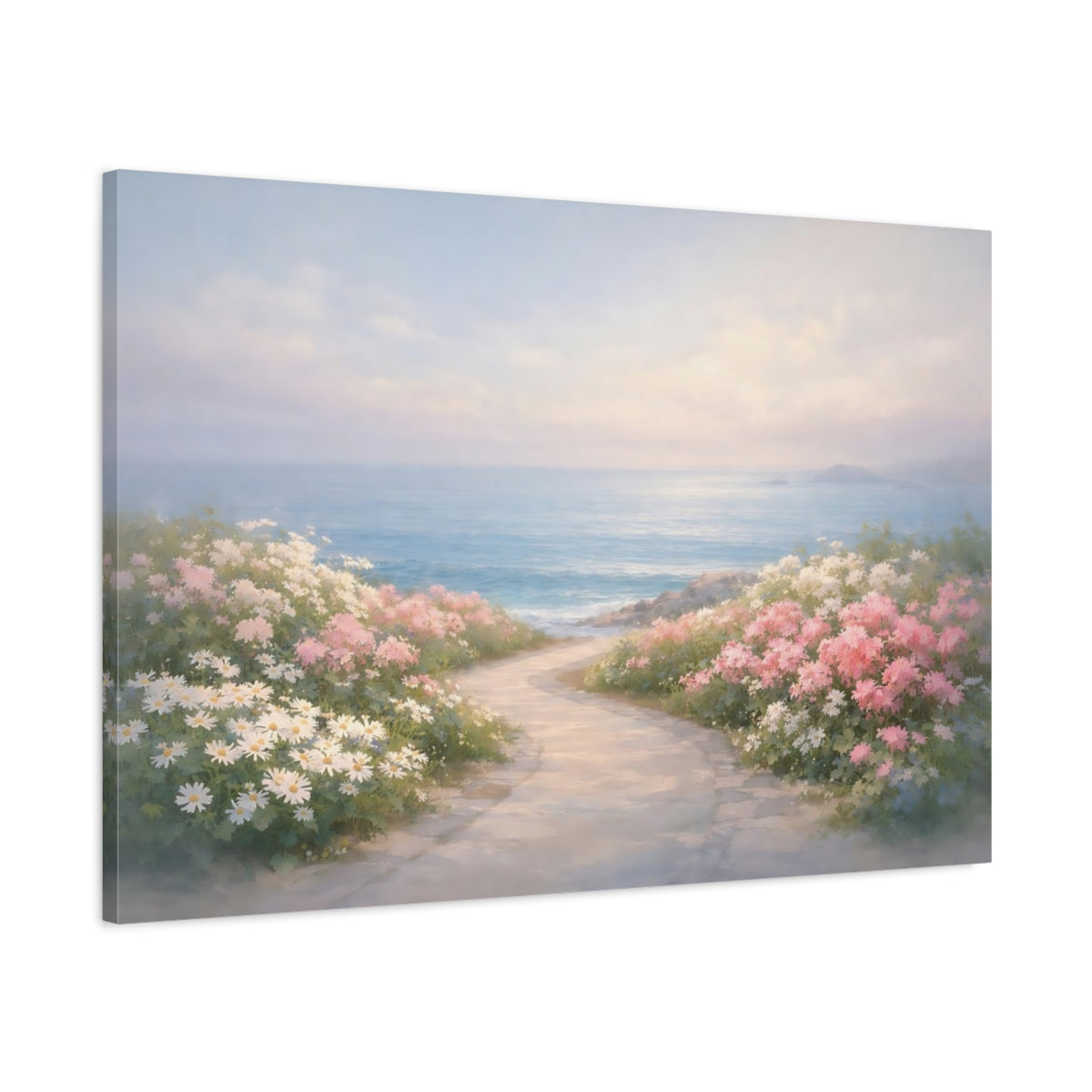 Seascape Flower Street Flowering Pathway Nature - Canvas Wall Art Print