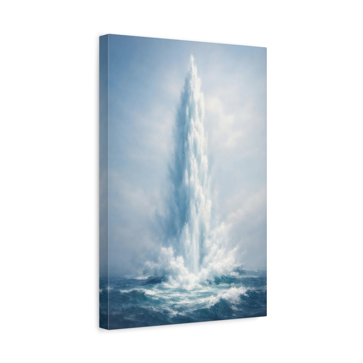 Side Mockup 4. Nature Water Spout Blue Ocean shown as stretched canvas wall art